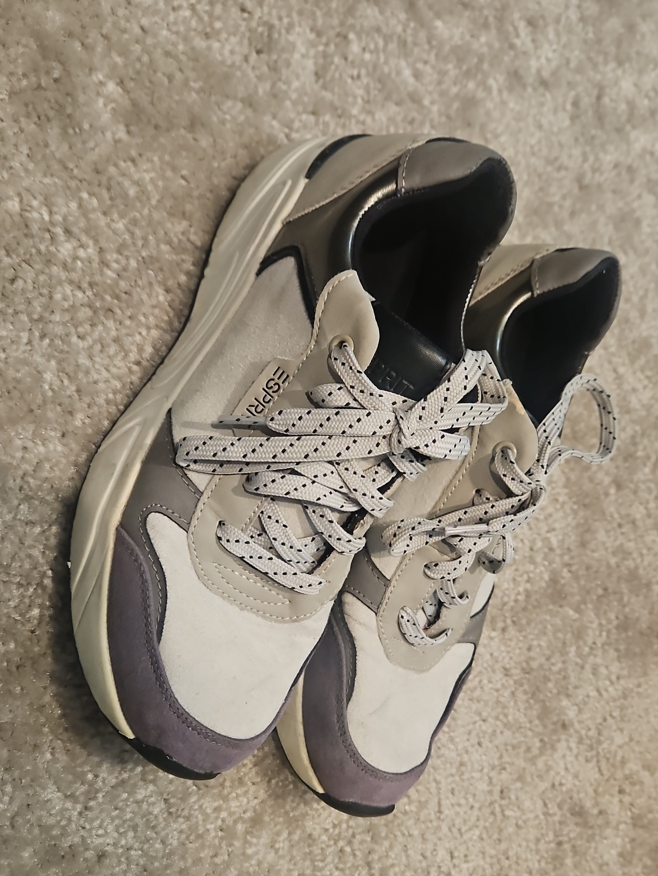 Esprit Beige, Gray And Cream Chunky Lace-Up Sneakers